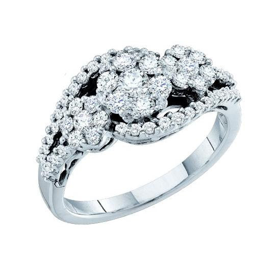 14KT White Gold 1.00CTW DIAMOND LADIES 3 FLOWER  RING