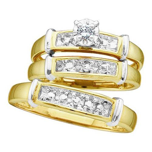 925 Sterling Silver Yellow 0.07CTW CENTER ROUND DIAMOND TRIO SET