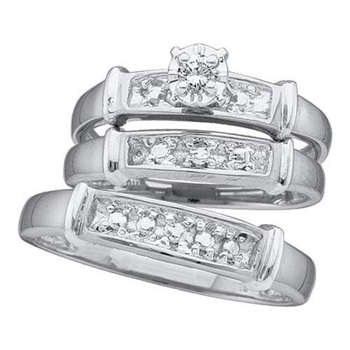 925 Sterling Silver White 0.07CTW DIAMOND ROUND CENTER TRIO SET