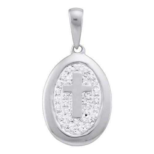 10KT White Gold 0.10CTW ROUND DIAMOND LADIES FASHION CROSS PENDANT