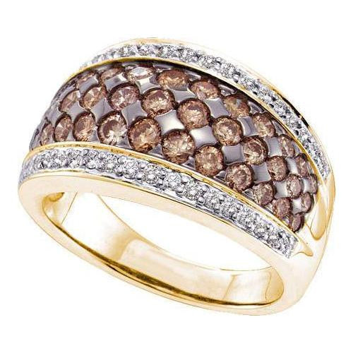 14KT Yellow Gold 1.51CTW  WHITE AND BROWN ROUND COGNAC DIAMOND LADIES FASHION BRIDAL RING