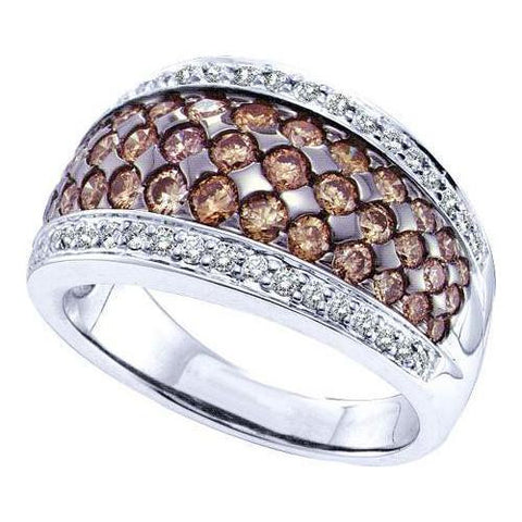 14KT White Gold 1.51CTW COGNAC  DIAMOND LADIES FASHION BRIDAL BAND