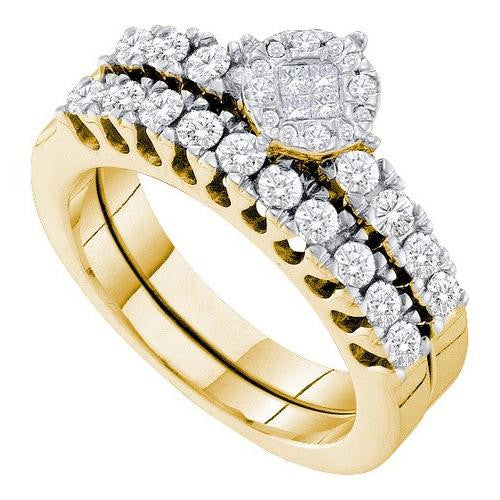 14K Yellow-gold 0.87CTW ROUND PRINCESS DIAMOND LADIES BRIDAL RING