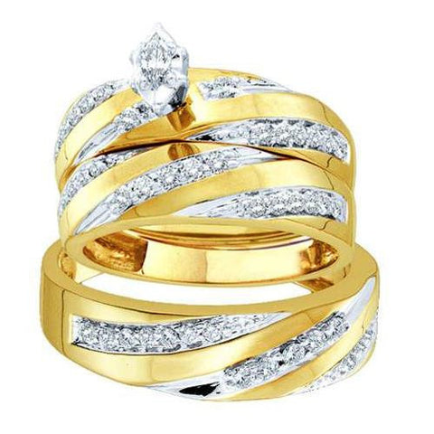 14K Yellow-gold 0.78CTW ROUND DIAMOND LADIES FASHION TRIO SET WITH 0.07CTW MARQUISE CENTER