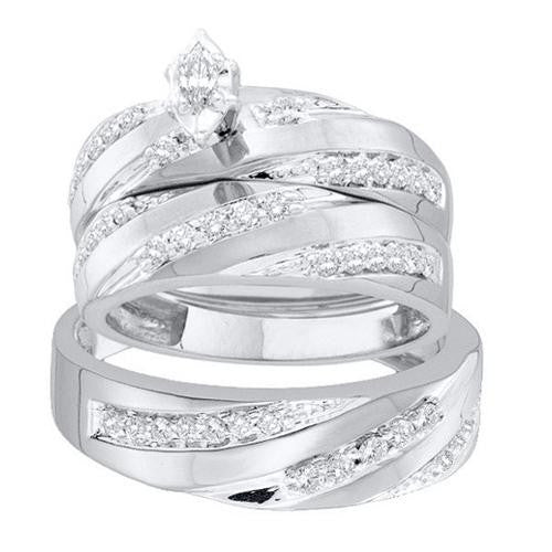 14K White-gold 0.78CT DIAMOND MARQUISE CENTER TRIO SET