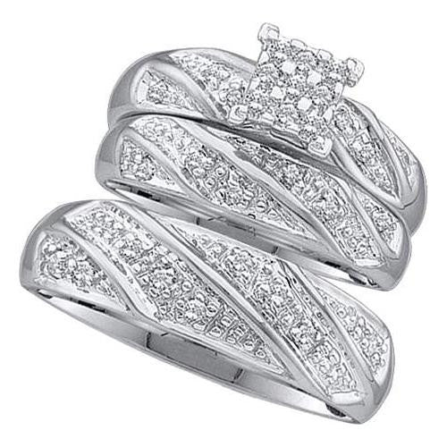 14KT White Gold 0.30CT DIAMOND CLUSTER TRIO SET