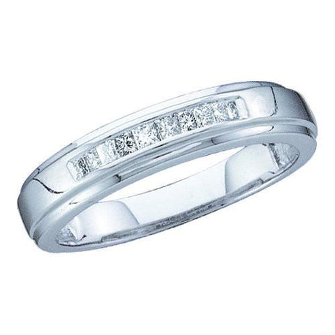 14KT White Gold 0.15CTW PRINCESS DIAMOND MEN'S INVISIBLE BAND