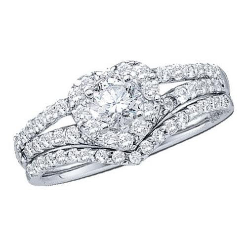 14KT White Gold 0.76CTW DIAMOND 0.25 CENTER ROUND HEART BRIDAL SET