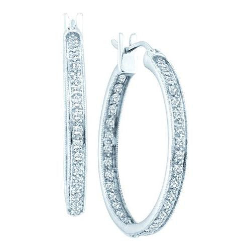 14KT White Gold 0.50CTW ROUND DIAMOND FASHION HOOPS