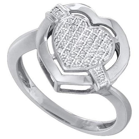 10KT White Gold 0.12CT DIAMOND MIRO PAVE HEART RING