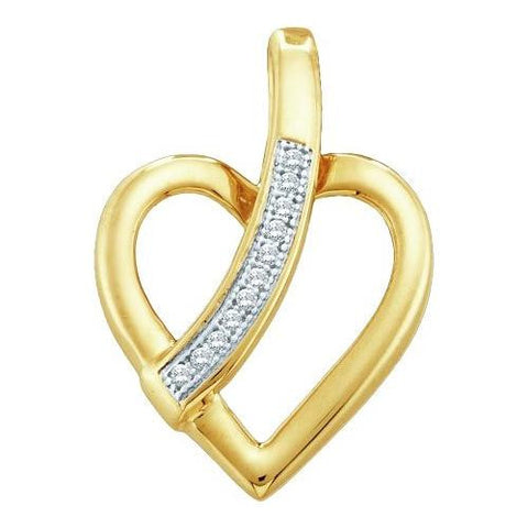 10KT Yellow Gold 0.03CTW ROUND DIAMOND HEART PENDENT