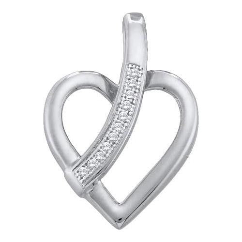 10KT White Gold 0.03CTW ROUND DIAMOND HEART PENDENT