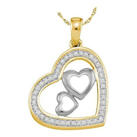 10KT Yellow Gold Two Tone 0.15CTW DIAMOND HEART PENDANT