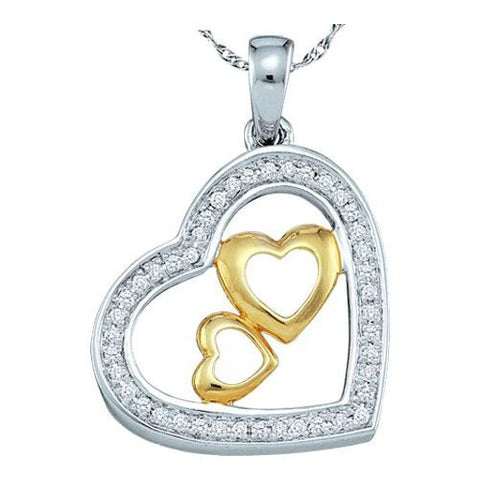 10KT White Gold Two Tone 0.15CTW DIAMOND HEART PENDANT