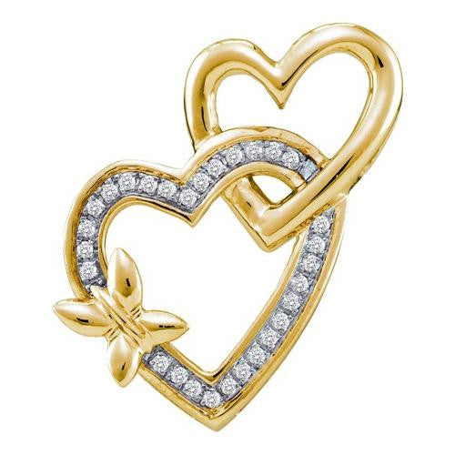 10KT Yellow Gold 0.10CTW DIAMOND  DOUBLE HEART PENDANT