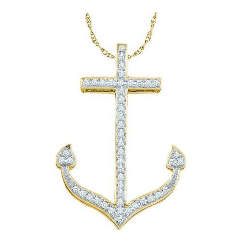 10KT Yellow Gold 0.15CTW DIAMOND ANCHOR PENDANT