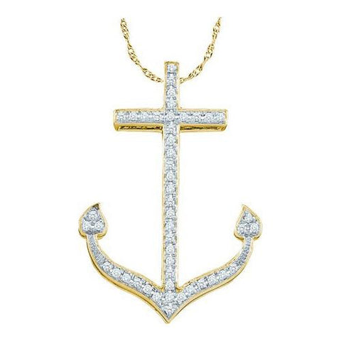 10KT Yellow Gold 0.15CTW DIAMOND ANCHOR PENDANT