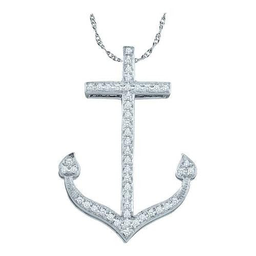 10KT White Gold 0.15CTW DIAMOND ANCHOR PENDANT