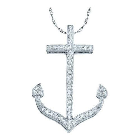 10KT White Gold 0.15CTW DIAMOND ANCHOR PENDANT