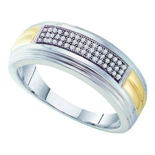 10KT White Gold Two Tone 0.15CT DIAMOND  MICRO PAVE MENS BAND