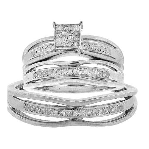 14KT White Gold 0.30CTW DIAMOND MICRO PAVE TRIO SET