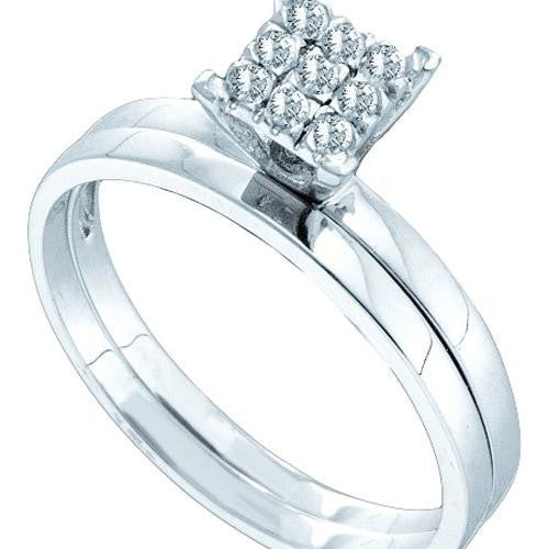 10KT White Gold 0.11CTW ROUND DIAMOND PRINCESS BRIDAL SET