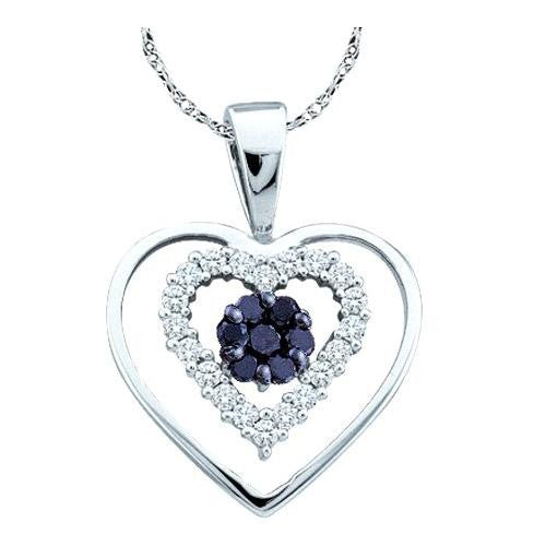 10KT White Gold 0.25CTW ROUND DIAMOND LADIES FLOWER SET HEART PENDANT