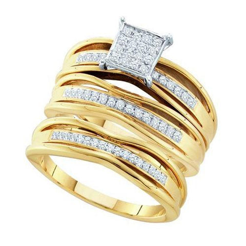 10KT Yellow Gold 0.30CTW DIAMOND MICRO PAVE TRIO SET