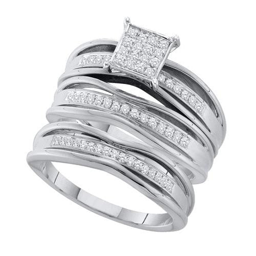 10KT White Gold 0.30CTW DIAMOND LADIES MICRO-PAVE TRIO SET