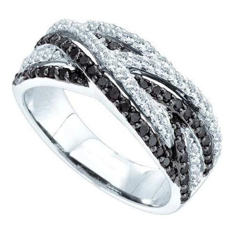 14K White-gold 0.88CTW ROUND BLACK & WHITE DIAMOND BAND