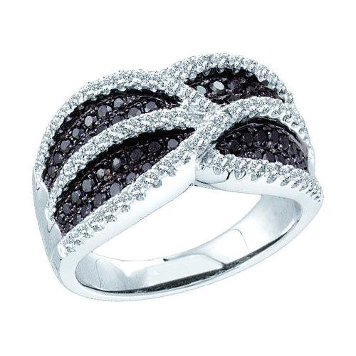 14K White-gold 1.0CTW ROUND WHITE AND BLACK DIAMOND FASHION BAND