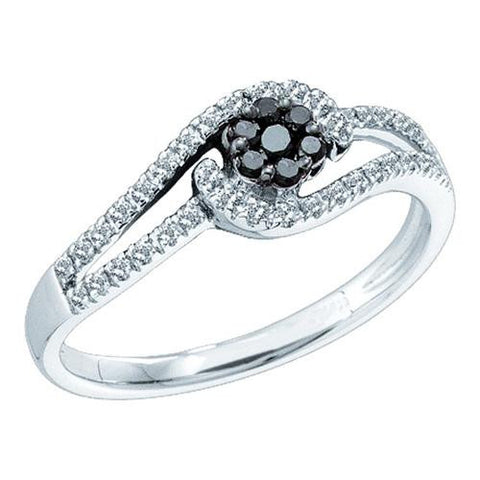 14K White-gold 0.25CTW BLACK DIAMOND  LADIES FLOWER RING