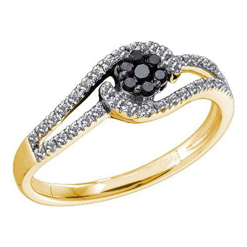 14K Yellow-gold 0.25CTW BLACK DIAMOND FLOWER RING