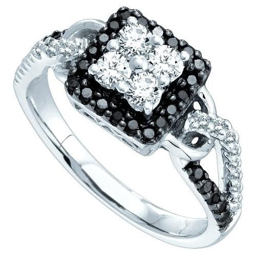 14K White-gold 0.75CTW  ROUND WHITE AND BLACK DIAMOND FASHION RING