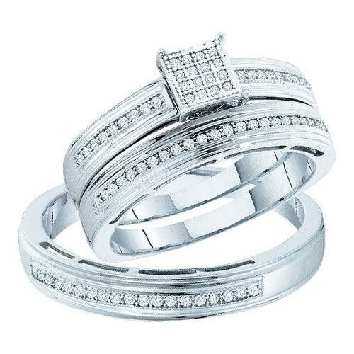 10KT White Gold 0.25CTW DIAMOND MICRO PAVE TRIO SET