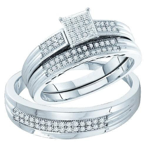 10KT White Gold 0.25CTW DIAMOND  MICRO PAVE TRIO SET