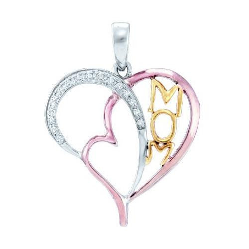 925 Sterling Silver White 0.08CTW DIAMOND HEART PENDANT