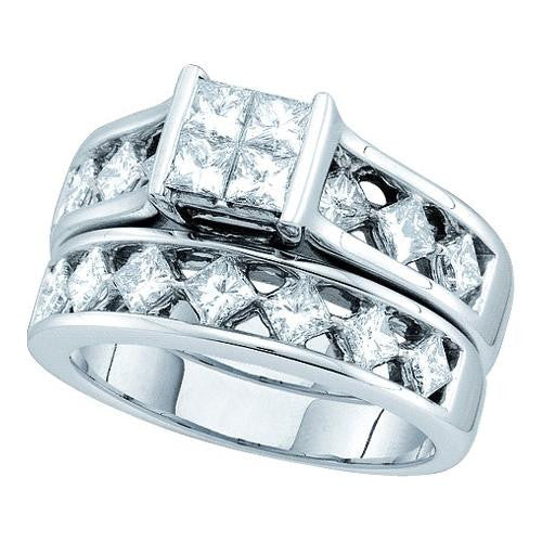 14KT White Gold 3.00CTW DIAMOND  INVISIBLE BRIDAL SET