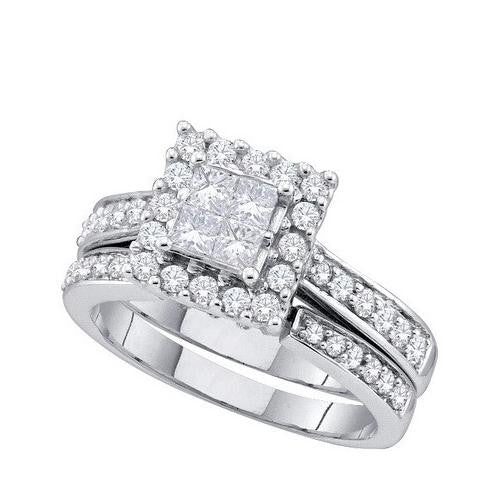 14KT White Gold 1.00CTW PRINCESS-CUT ROUND DIAMOND BRIDAL SET