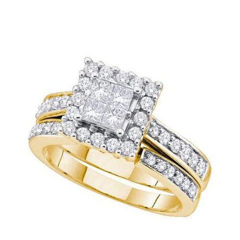 14K Yellow-gold 1.00CT PRINCESS CUT ROUND DIAMOND BRIDAL SET