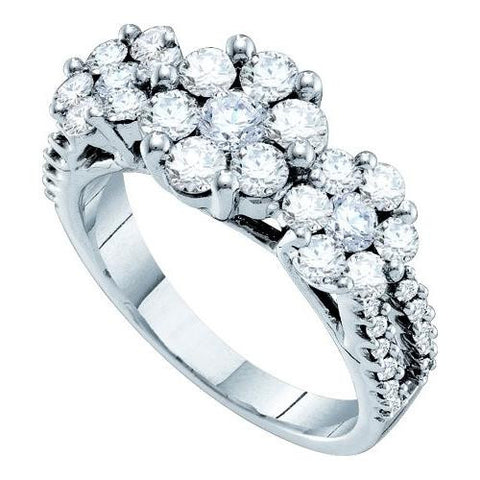 14KT White Gold 2.0CTW DIAMOND 3 FLOWER RING