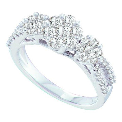 14KT White Gold 1.00CTW  DIAMOND 3 FLOWER RING