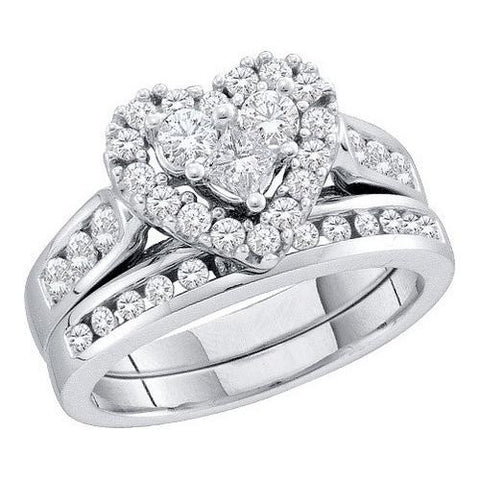 14KT White Gold 1.04CTW DIAMOND HEART BRIDAL SET