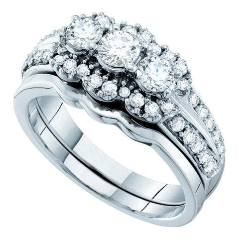 14K White-gold 1.00CT DIAMOND 3 STONE  BRIDAL SET