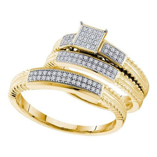 10K Yellow-gold 0.25CT DIAMOND MICRO-PAVE TRIO SET