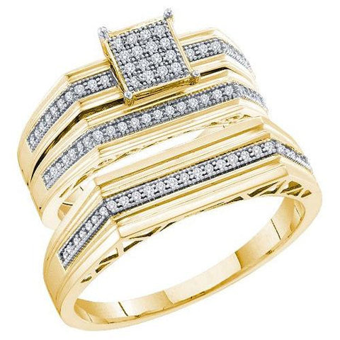 10K Yellow-gold 0.25CT DIAMOND MICRO-PAVE TRIO SET