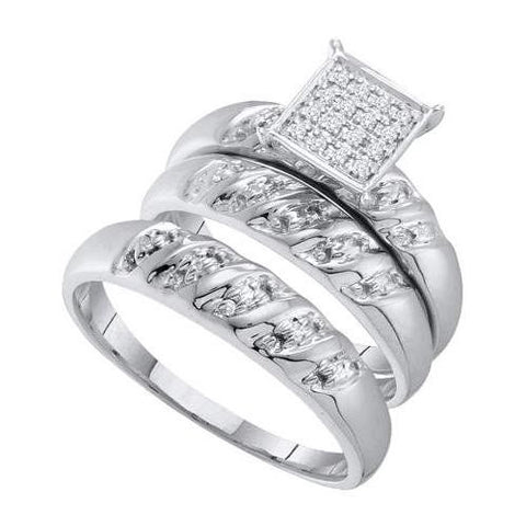 14KT White Gold 0.08CT  DIAMOND LADIES  CLUSTER TRIO SET