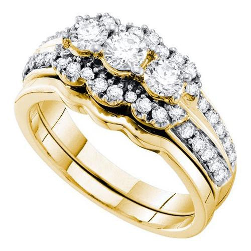 14K Yellow-gold 1.00CT DIAMOND  3 STONE BRIDAL SET