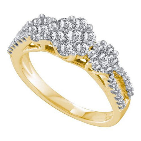 14KT Yellow Gold 1.00CTW DIAMOND  3 FLOWER RING