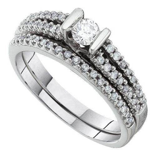 14K White-gold 0.50CT DIAMOND 0.20CT CENTER ROUND BRIDAL SET